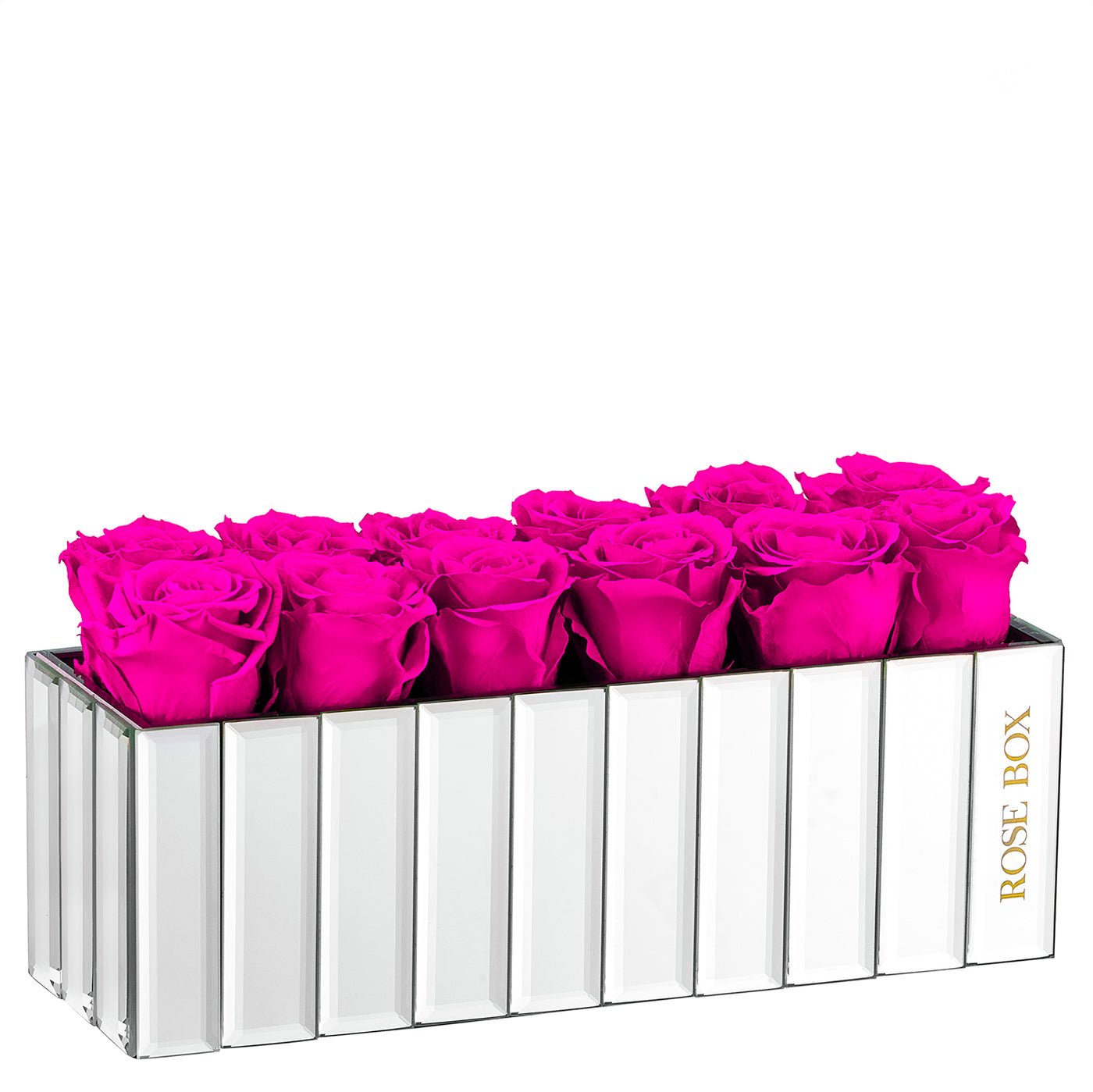 Modern Silver Mirrored Centerpiece with Neon Pink Roses