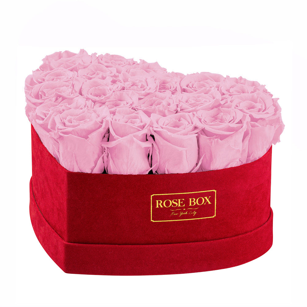Medium Red Heart Box with Light Pink Roses