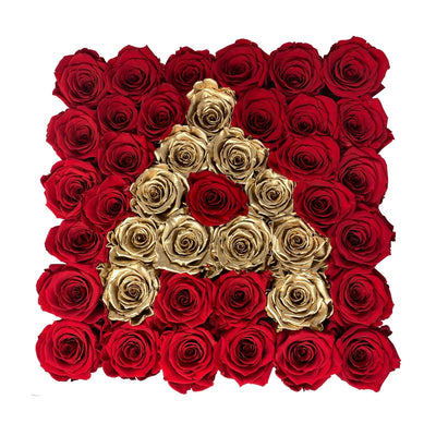 Large Square Black Initial Box with Red Flame & Gold Roses