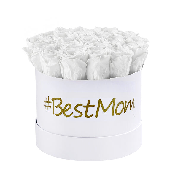 #BestMom Medium White Box with Pure White Rose
