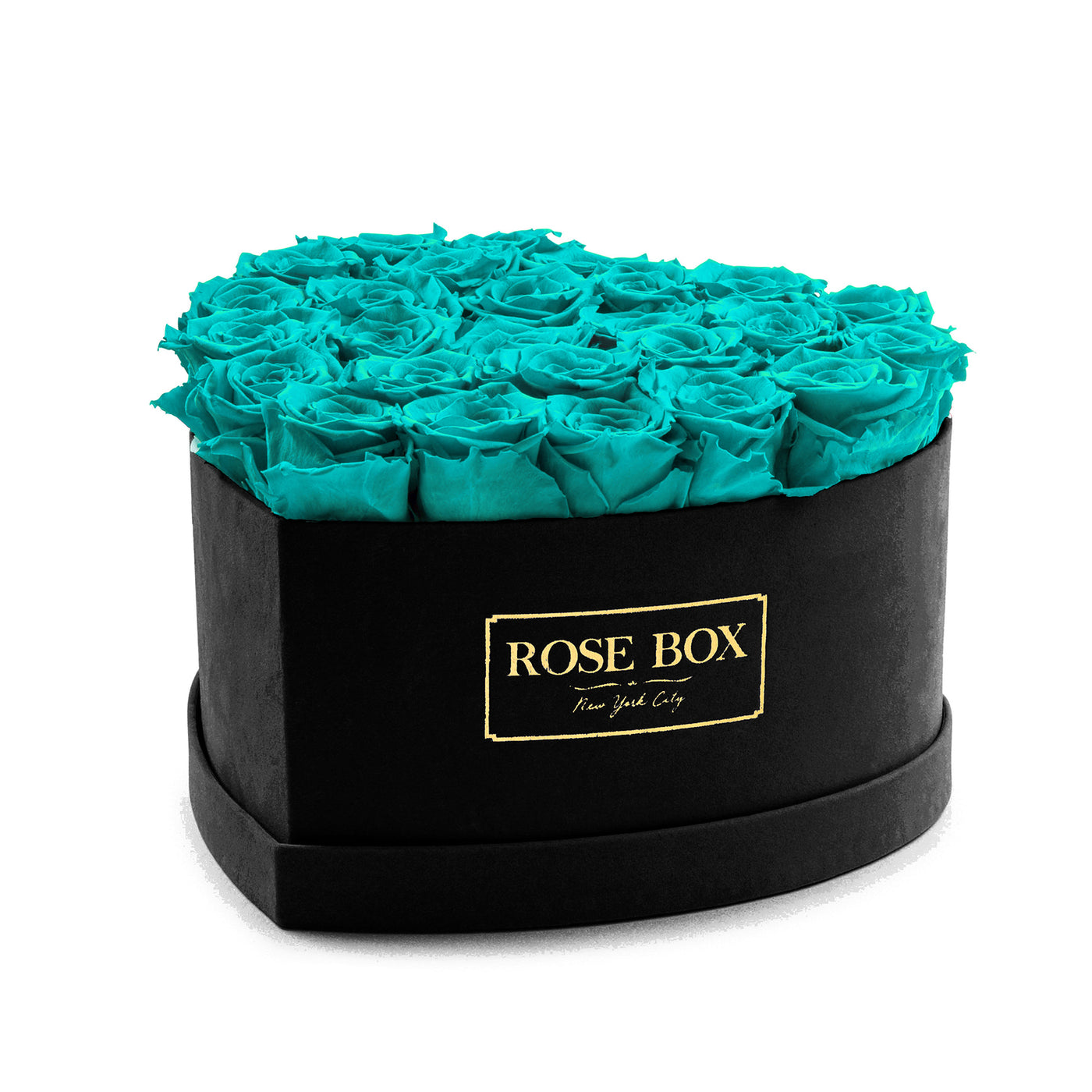 Large Black Heart Box with Turquoise Roses