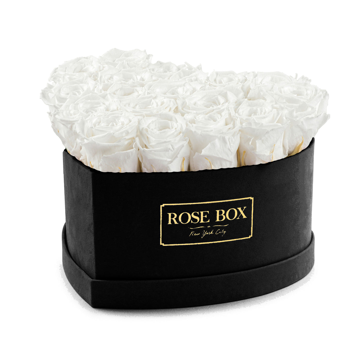 Large Black Heart Box with Pure White Roses