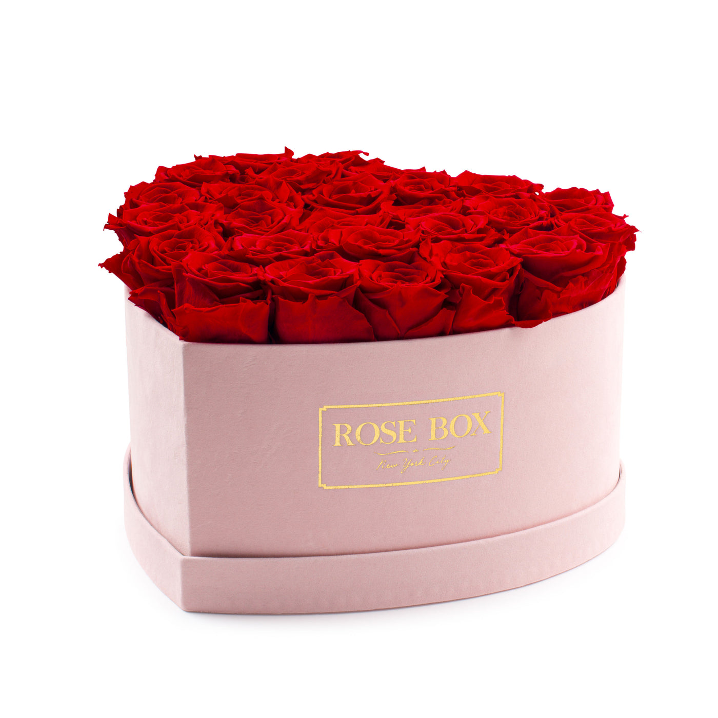 Large Pink Heart Box with Red Flame Roses