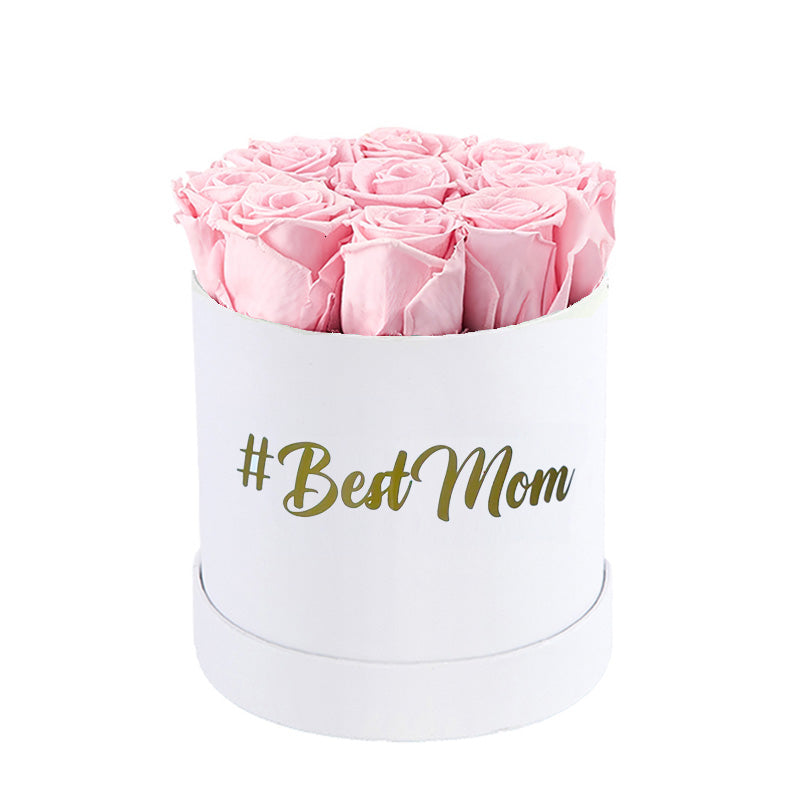 #BestMom Small White Box with Light Pink Roses