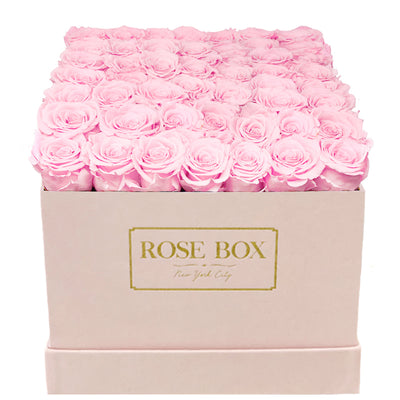 Large Pink Square Box with Light Pink Roses
