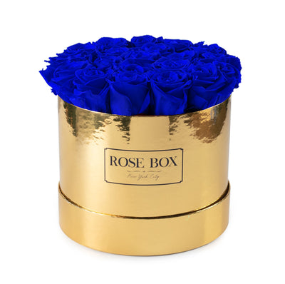 Medium Gold Box with Night Blue Roses