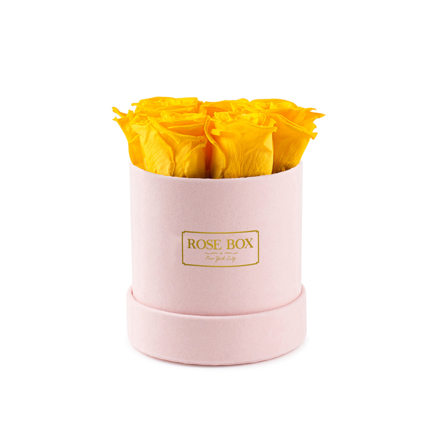 Mini Pink Box with Bright Yellow Roses