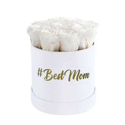 #BestMom Small White Box with Pure White Roses