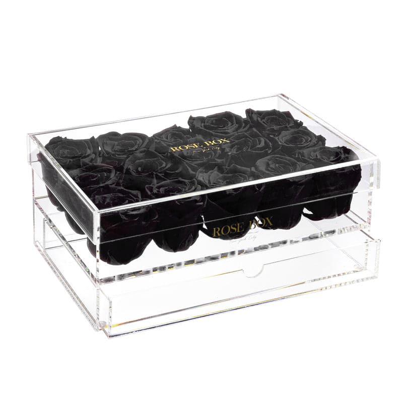 15 Velvet Black Roses Jewelry Box