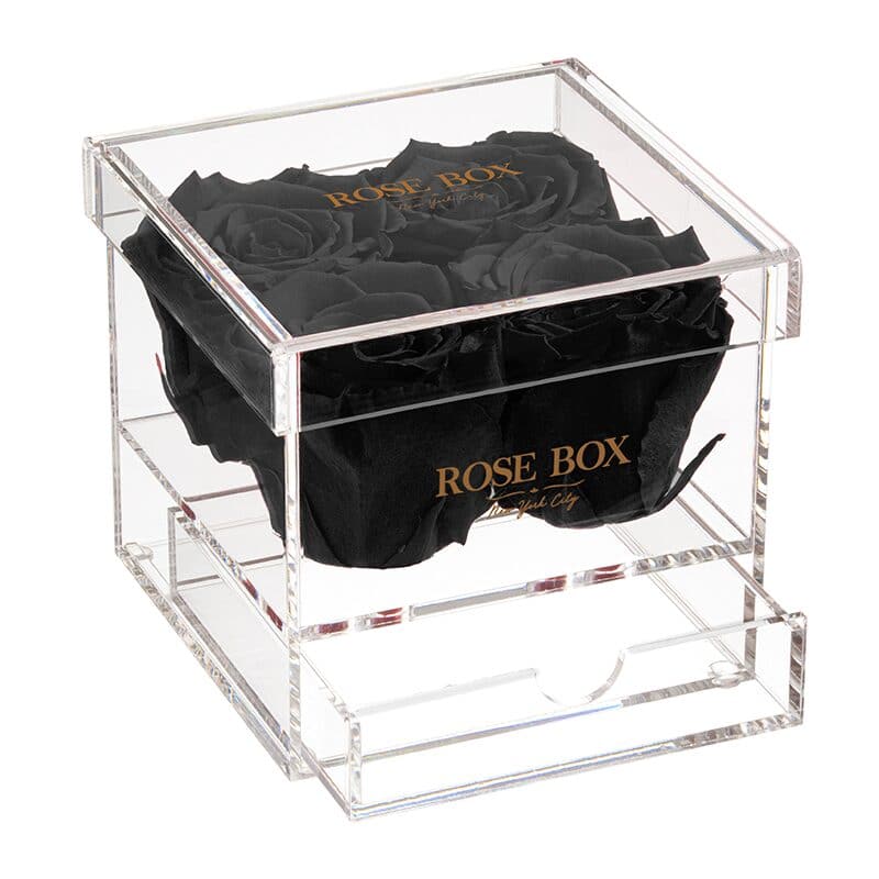 4 Velvet Black Roses Jewelry Box