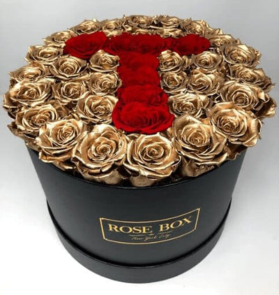 Large Round Black Box with Gold Roses