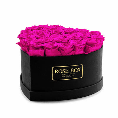 Large Black Heart Box with Neon Pink Roses