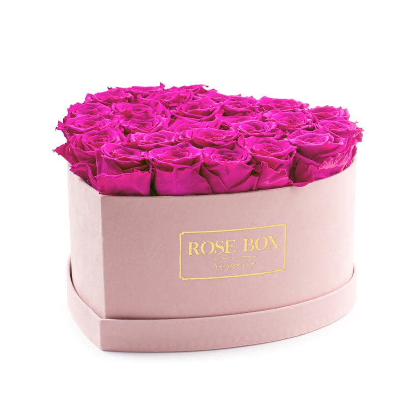 Large Pink Heart Box with Neon Pink Roses