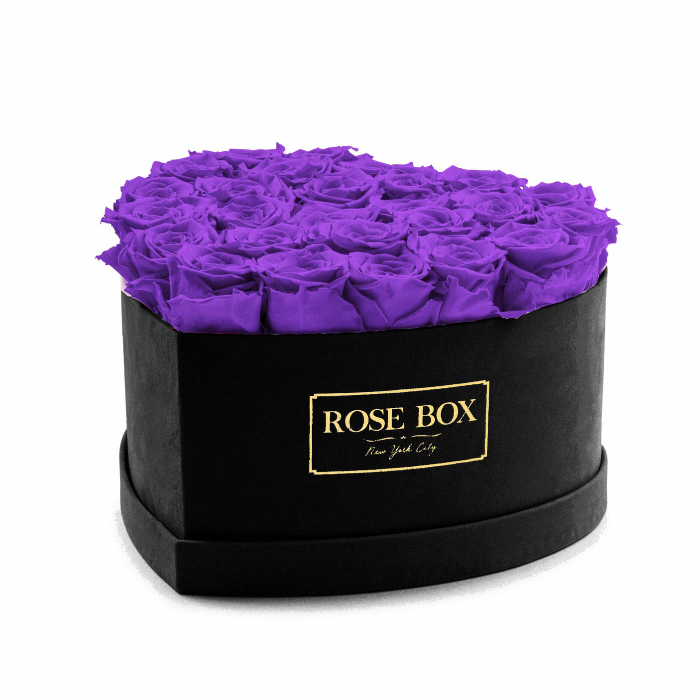 Large Black Heart Box with Spring Purple Roses