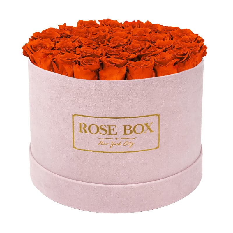 Large Round Pink Box with Autumnal Orange Roses