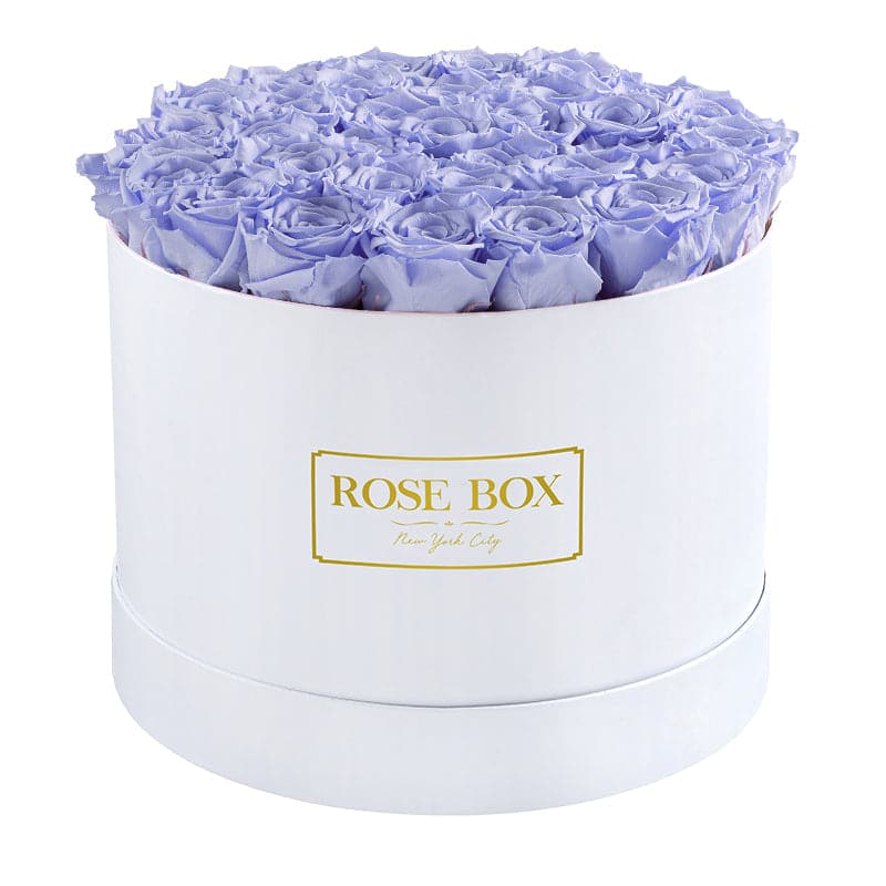 Large Round White Box with Violet Roses