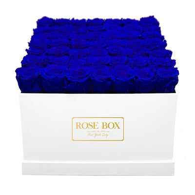 Large White Square Box with Night Blue Roses