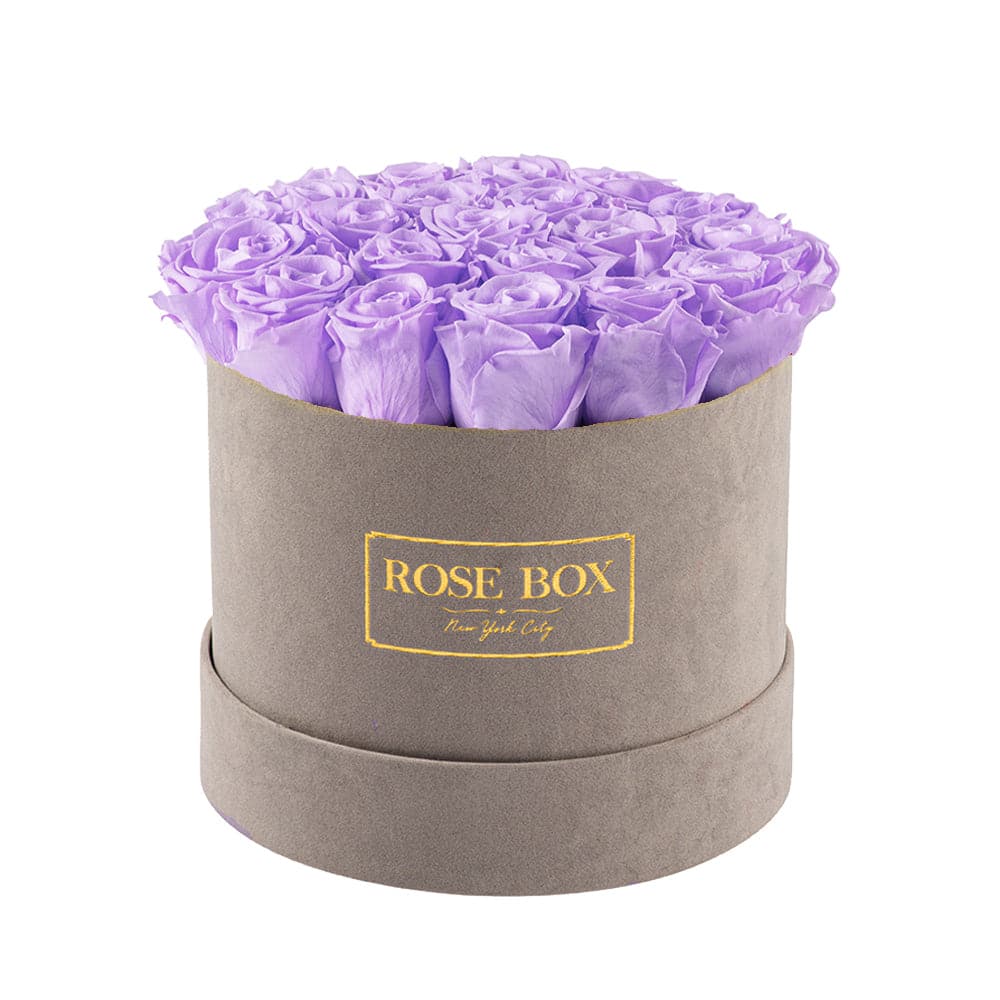 Medium Gray Box with Lavender Roses
