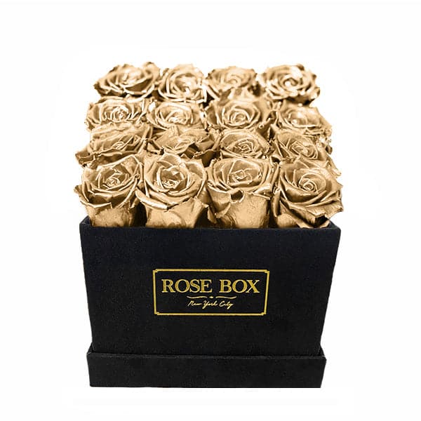 Medium Square Black Box with Gold Roses