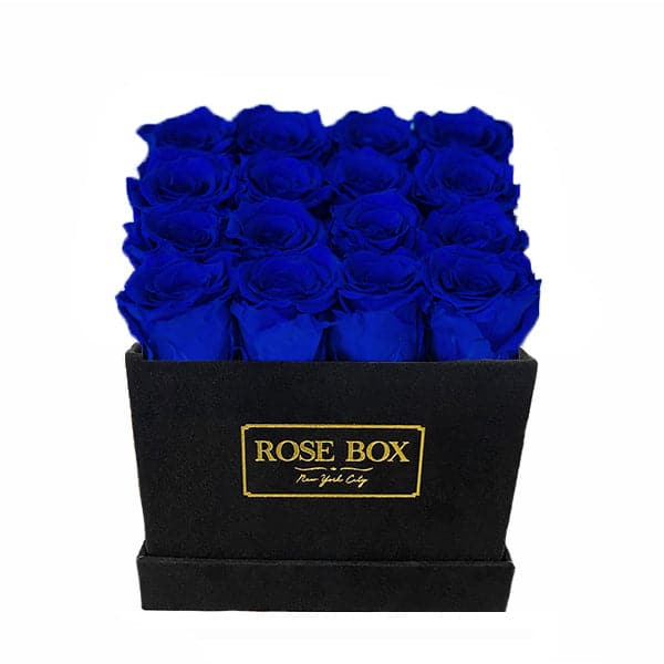 Medium Square Black Box with Night Blue Roses