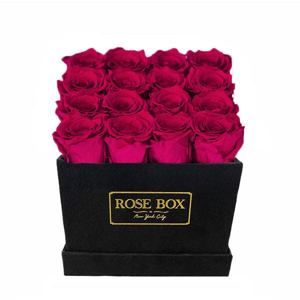 Medium Square Black Box with Ruby Pink Roses