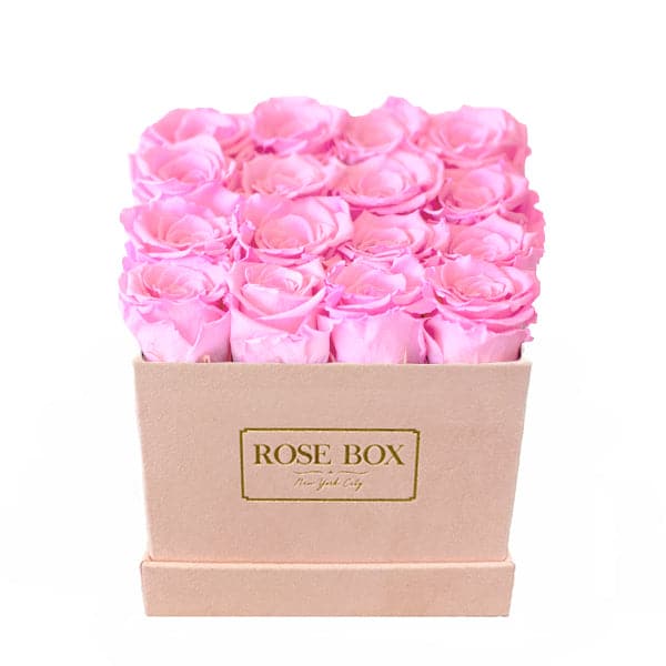 Medium Square Pink Box with Pink Blush Roses