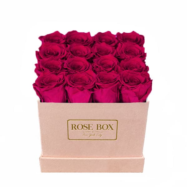 Medium Square Pink Box with Ruby Pink Roses