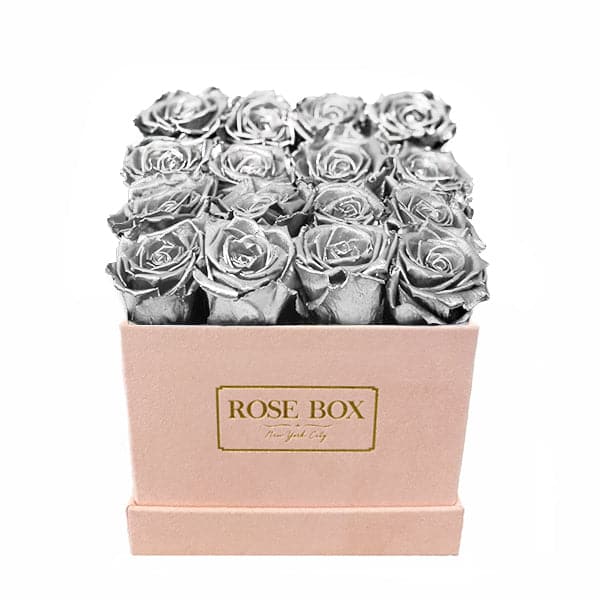 Medium Square Pink Box with Silver Roses