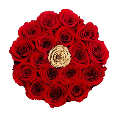 Medium Black Box with Red Roses and Center Gold