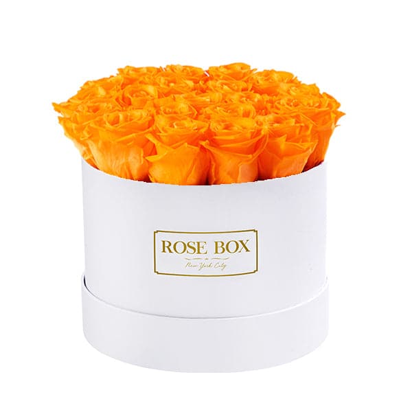 Medium White Box with Autumnal Orange Roses