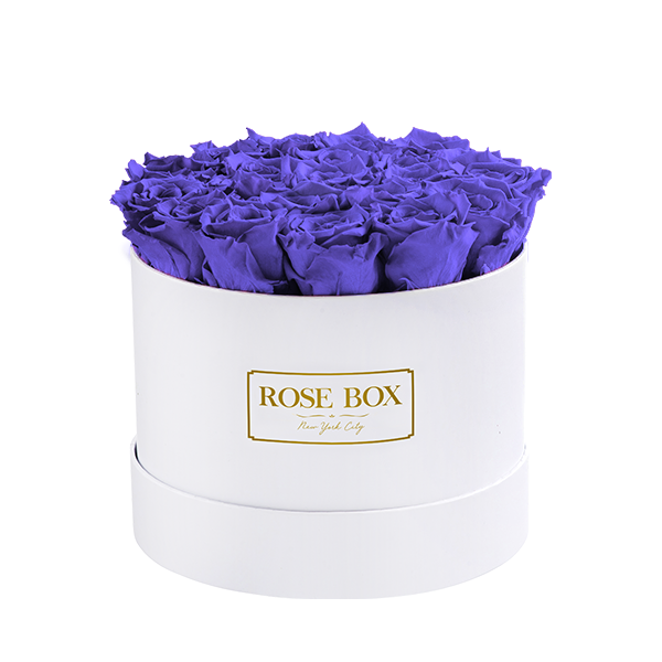 Medium White Box with Spring Purple Roses
