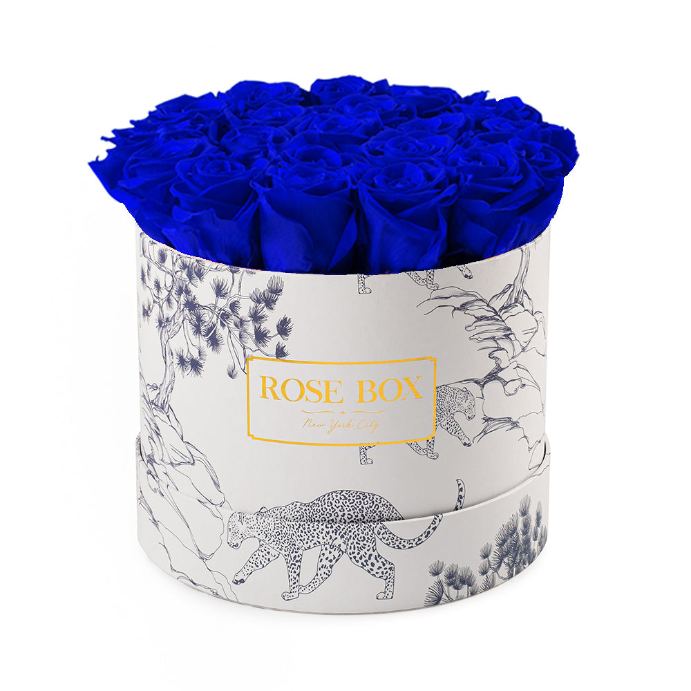 Medium Blue Tiger Box with Night Blue Roses