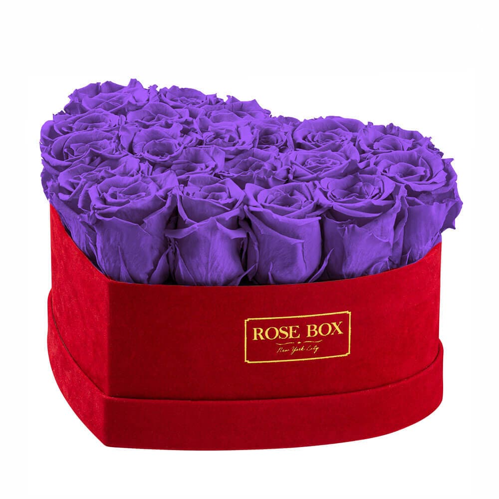 Medium Red Heart Box with Spring Purple Roses