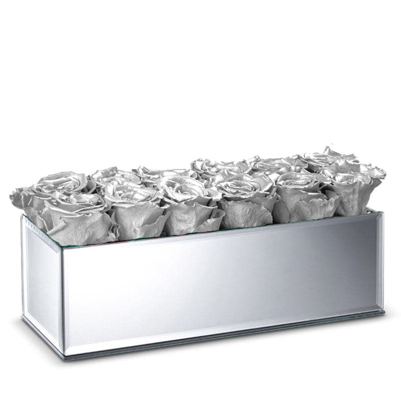 Silver Mirrored Table Centerpiece with Silver Roses