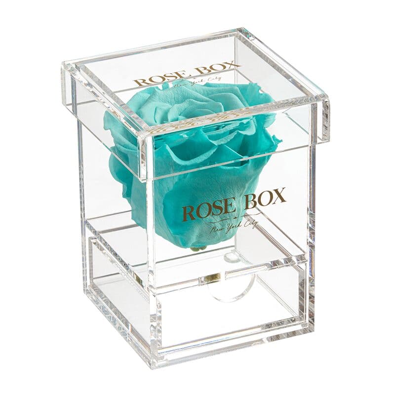Single Turquoise Rose Jewelry Box