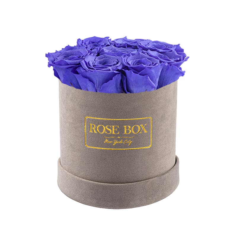 Small Gray Box with Spring Purple Roses