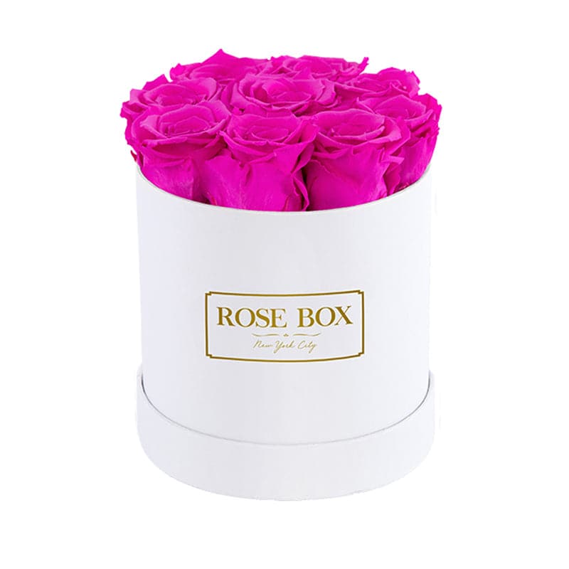 Small White Box with Neon Pink Roses