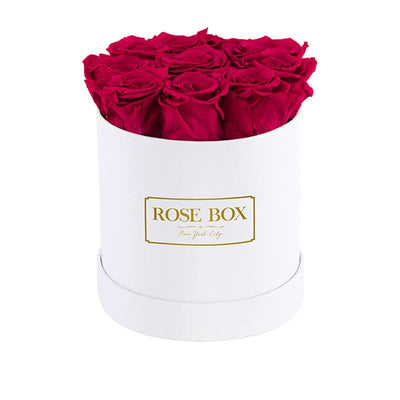 Small White Box with Ruby Pink Roses