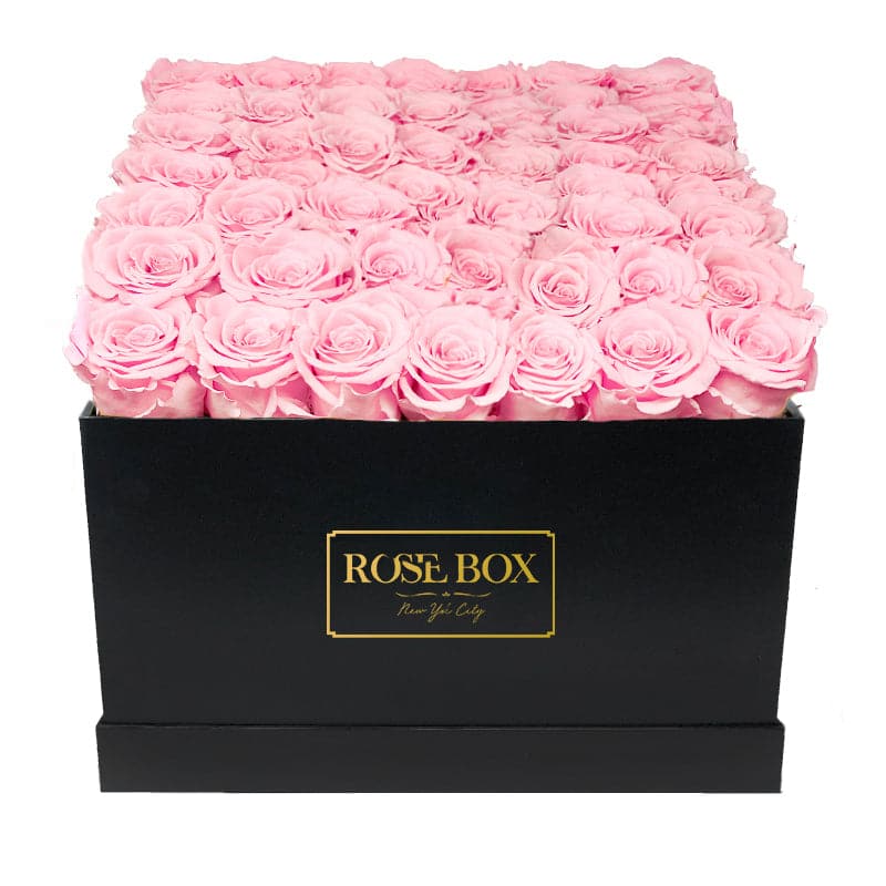 Large Black Square Box with Pink Blush Roses
