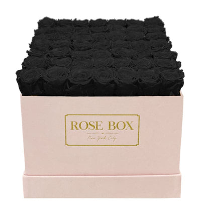 Large Pink Square Box with Velvet Black Roses