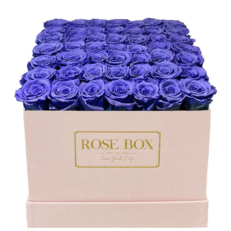 Large Pink Square Box with Spring Purple Roses