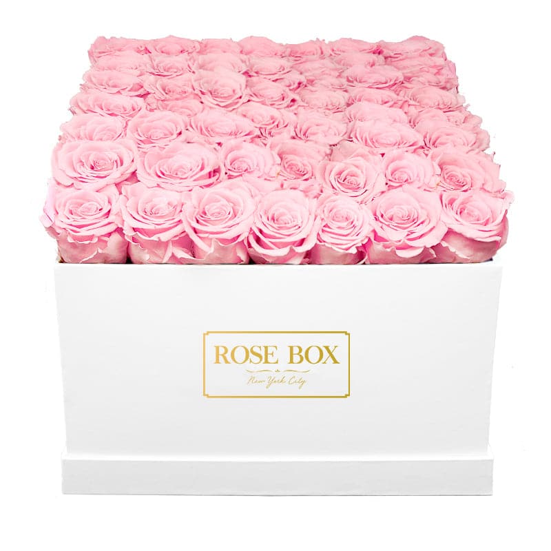 Large White Square Box with Light Pink Roses