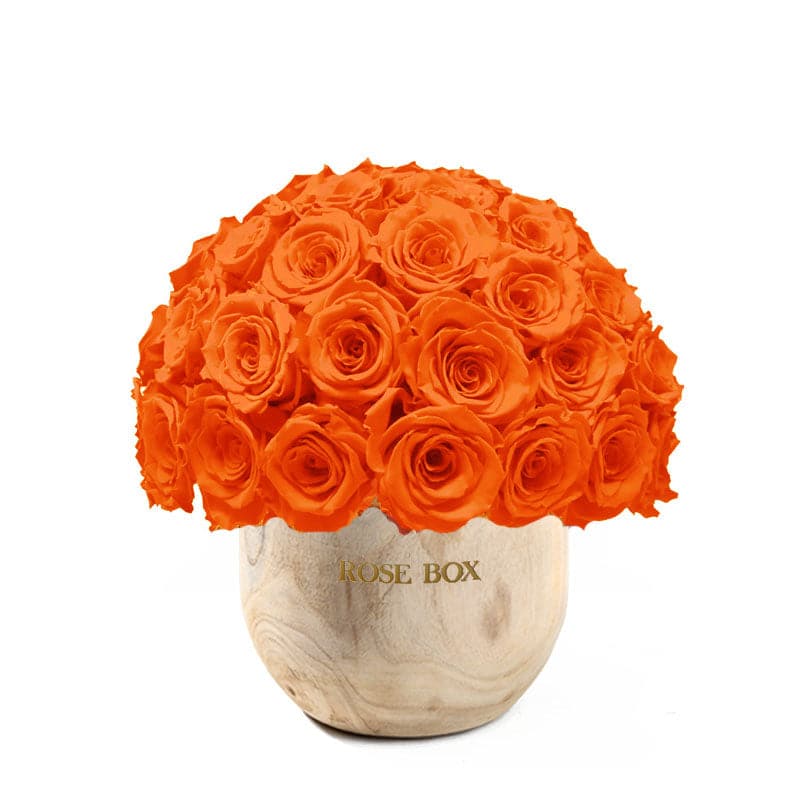 Wooden Premium Half Ball with Autumnal Orange Roses