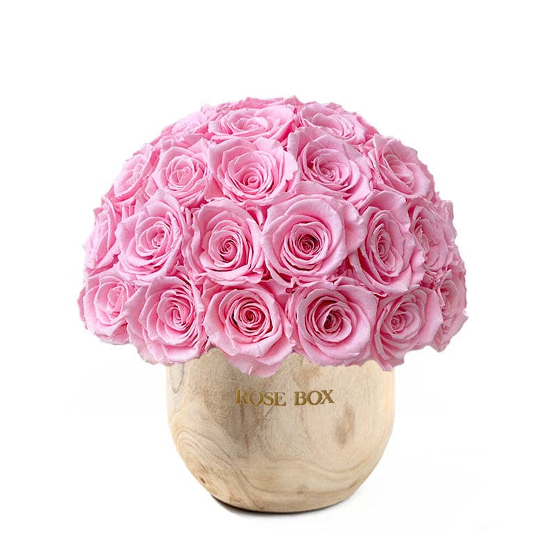 Wooden Premium Half Ball with Pink Blush Roses