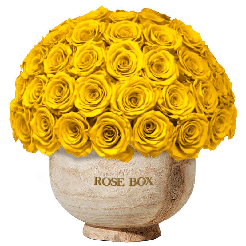 Extra Large Wooden Half Ball with Bright Yellow Roses