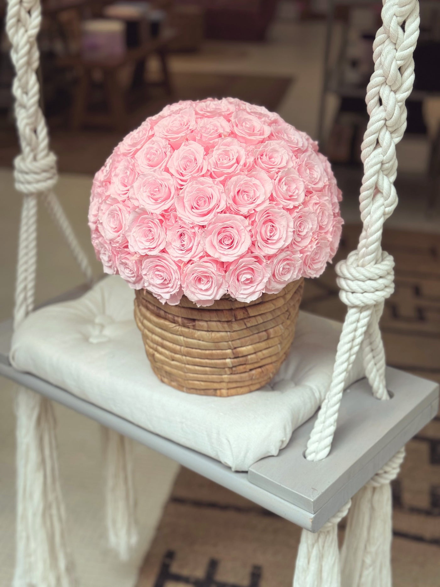 Boho Premium Half Ball with Light Pink Roses