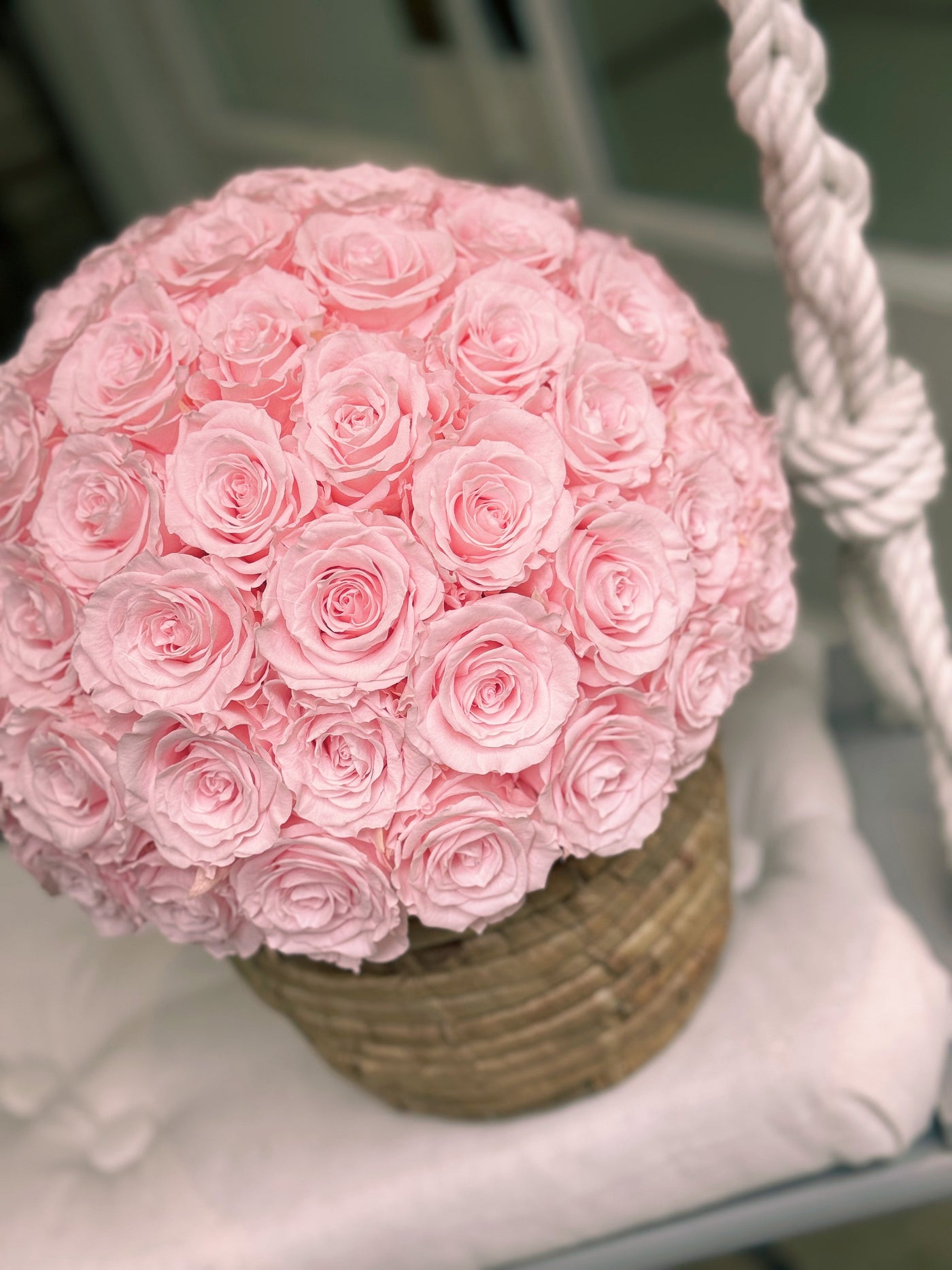 Boho Premium Half Ball with Light Pink Roses