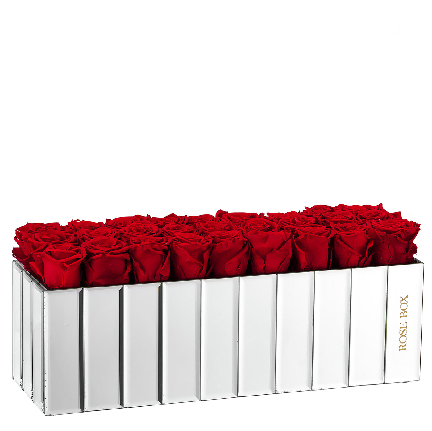 Large Modern Mirrored Centerpiece with Red Flame Roses