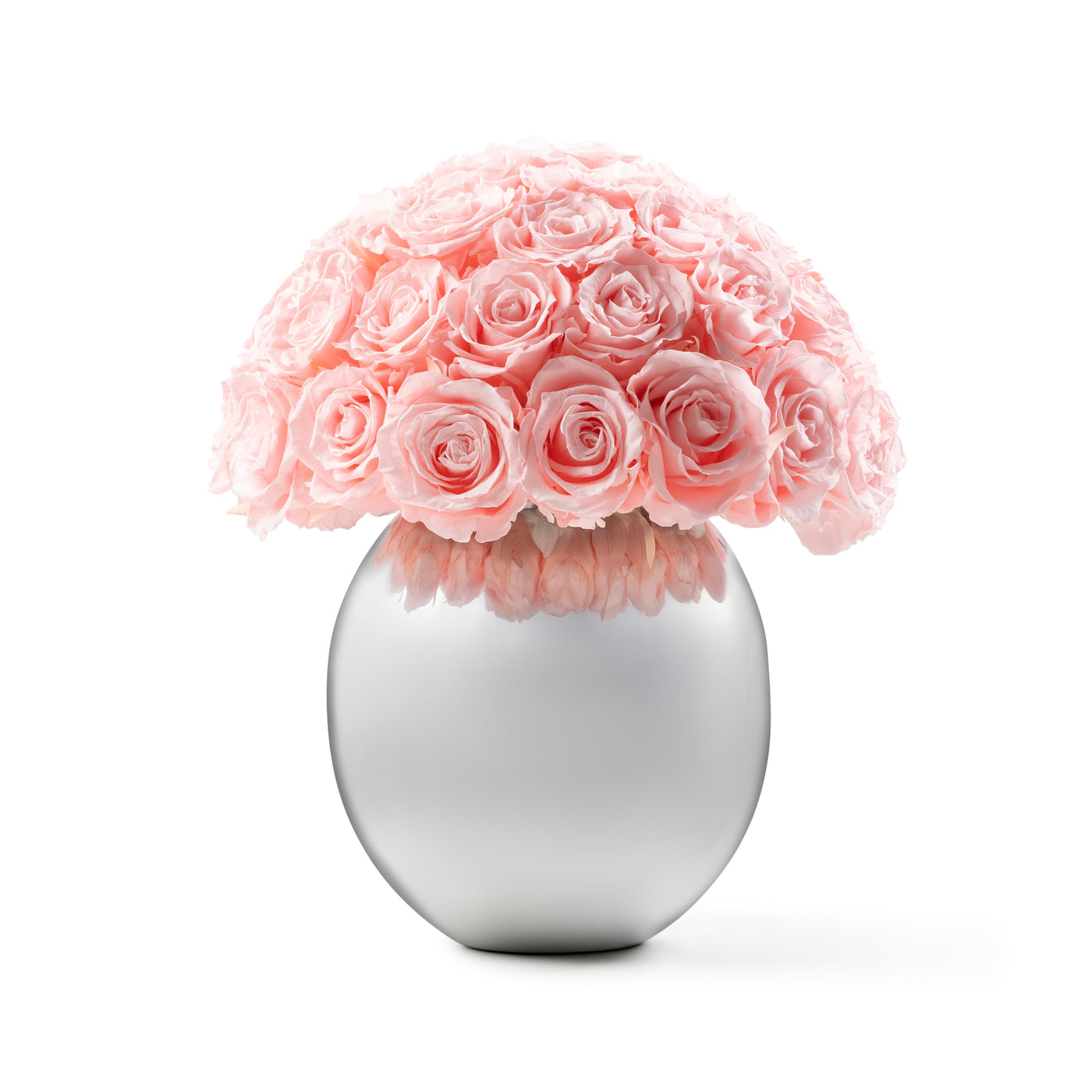 Silver Sphere Classic Half Ball with Light Pink Roses