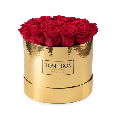 Medium Gold Box with Red Flame Roses